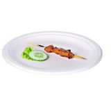 Merkloos / Sans marque BBQ/Verjaardag feest bordjes - 8x - 1-vaks - wit - D23 cm - suikerrietpulp - composteerbaar - wegwerpbordjes