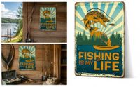 waakbord Fishing Is My Life decoratief metalen bord voor vissers A4 formaat 21 x 29,7 cm