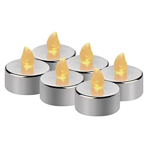 Emos Led-theelichtjes, zilver, 6 stuks vlamloze kaarsen met flikkereffect, decoratie voor Kerstmis, kerstboom, allerheiligen, IP20 voor binnen, met batterij, warmwit