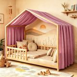Solidchoice - Lit maison avec baldaquin pour Enfants en Coton Rose ou Vert