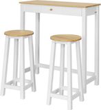 SoBuy FWT50-WN Bartafel met 2 Krukken - Wit Houten Keukentafelset