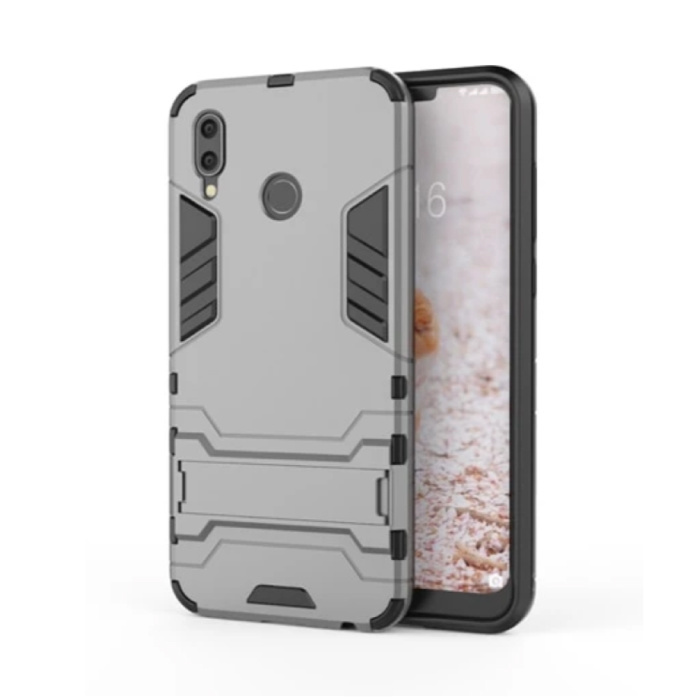 HATOLY iPhone XR - Robotic Armor Case Cover Cas TPU Hoesje Grijs + Kickstand