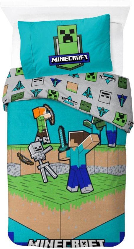4KidsOnly Minecraft Dekbedovertrek Eenpersoons Katoen Meerkleurig