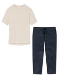 Schiesser Dames Pyjama Cotton Blauw Gestipt / Creme M