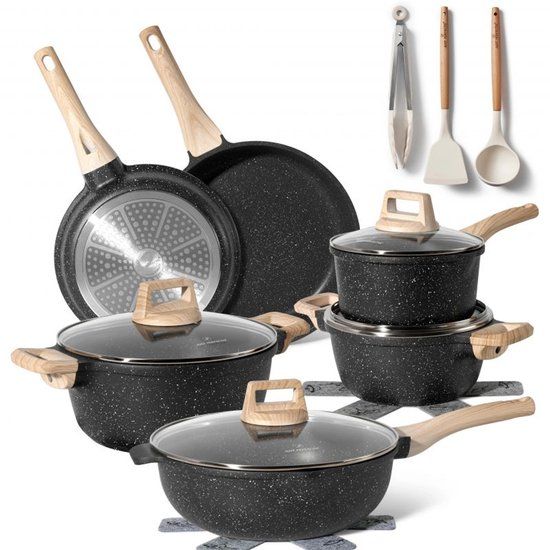 JUST PERFECTO HOUSEHOLD APPLIANCES 15-Delige Pannenset Inductie - Pannenset Met Deksel Voor Alle Warmtebronnen - Pannen Zonder PFOA - PFAS - Beige