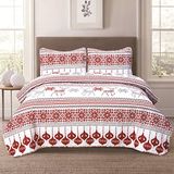 Winter Vakantie Full/Queen Quilt Beddengoed Set Rood Grijs Wit Kerst Ornament Rendier