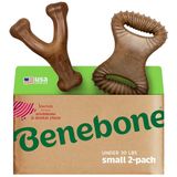 Benebone 2-pack onverwoestbare tandkauw/draagarm voor agressieve kauwers, langdurige taaie vervelingbreker voor honden, echte speksmaak, voor kleine honden, gemaakt in de VS.