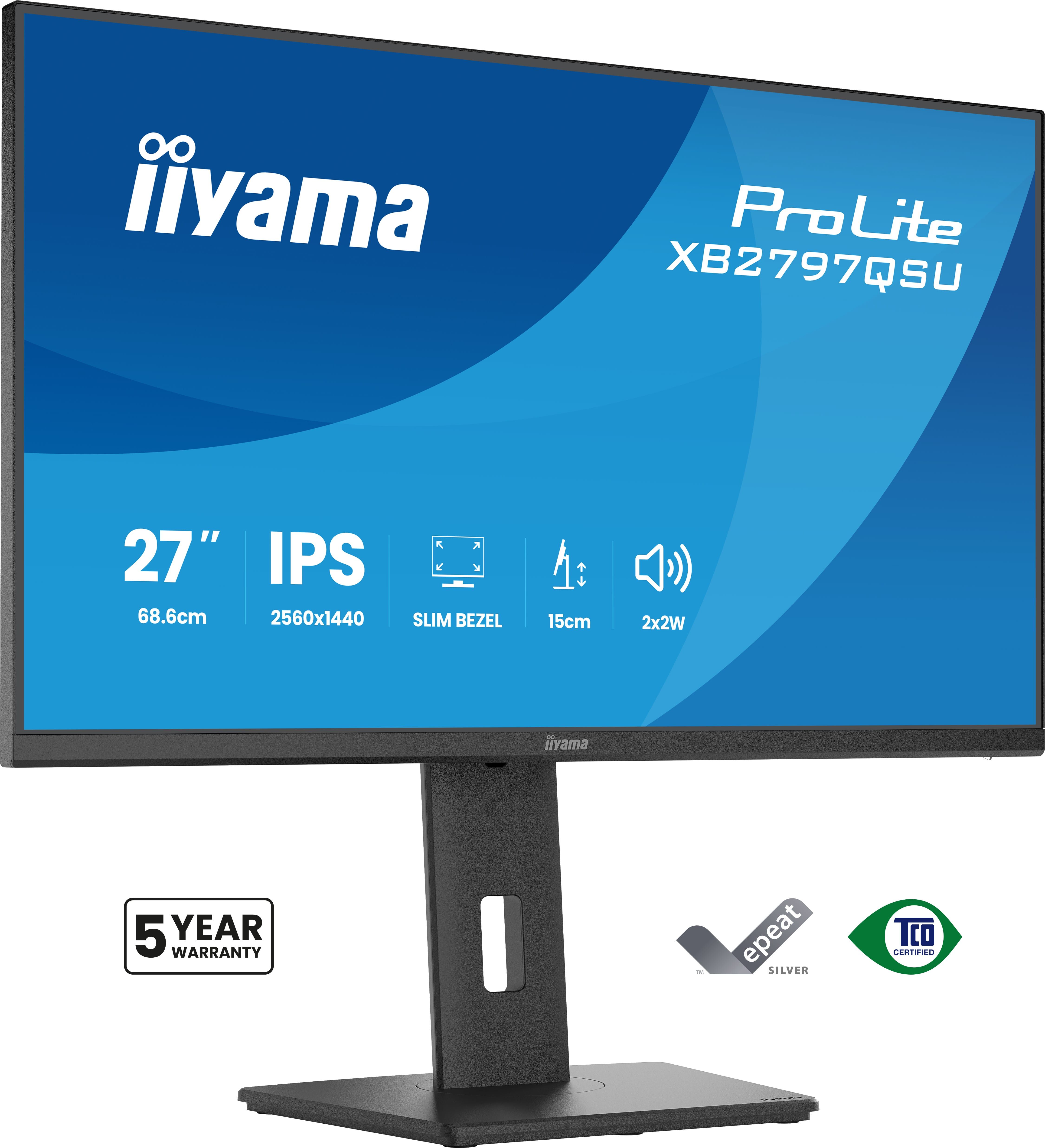 Iiyama ProLite XB2797QSU-B1 - 27 inch - QHD - IPS - USB-Hub (4x) - verstelbaar