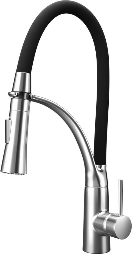 Viking Choice Keukenkraan Zwart Chroom - Flexibele Uitloop - Eengreeps - Messing