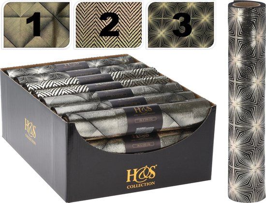Home & Styling Velvet Kerst Tafelloper - Zwart Goud - 28 x 150 cm - Fireworks