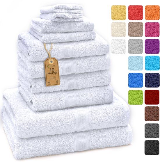 GREEN NatureMark Badstof handdoekenset, 10 stuks, wit