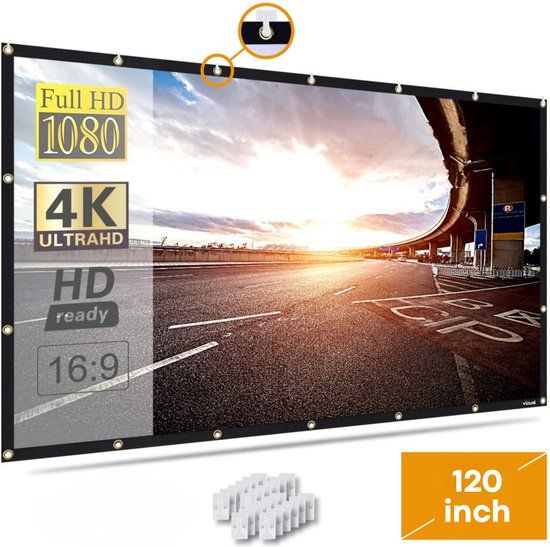 Vizual Projectiescherm - 120 inch (304cm) - 16:9 - Beamer scherm - Opvouwbaar projectiedoek - Uitrekbaar - Anti-kreuk