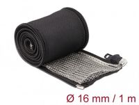 Delock Gaine tressée de blindage EMI avec fermeture éclair résistant à la chaleur 1 m x 16 mm noir