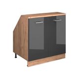Vicco Rion Kast voor schuine wand – 80 x 81.6 cm met 2 deuren, kastromp 60 cm diepte Antraciet Hoogglans
