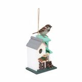 Relaxdays Vogelhuis - 18x23x13 cm - Hout - Wit, Grijs, Turkoois