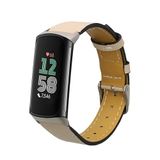 kwmobile lederen horlogebandje geschikt voor Fitbit Charge 6 / Charge 5 polsband - Echt leren smartwatch bandje - Activity tracker horloge band in beige