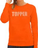 Bellatio Decorations Shoppartners Bv Glitter Topper foute trui oranje met steentjes/ rhinestones voor dames - Glitter kleding/ foute party outfit XXL