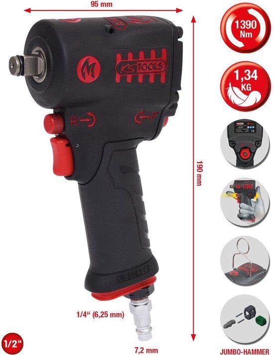 KS Tools 515.1270 1/2 MiniMONSTER High Performance Pneumatische Slagmoersleutel 1.390 Nm
