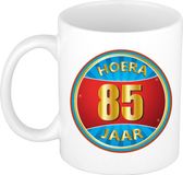 Bellatio Decorations Shoppartners Bv Verjaardag mok / beker - hoera 85 jaar - 300 ml - Keramiek - Blauw