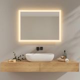 EMKE Badkamerspiegel met ledlicht, 60 x 80 cm, 3000 K / 6500 K, led-badkamerspiegel, anti-condenscoating, tuimelschakelaar, IP44, economische badkamerspiegel, geheugenfunctie