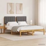 vidaXL Bedframe met gestoffeerd hoofdbord Whitewash en lichtgrijs