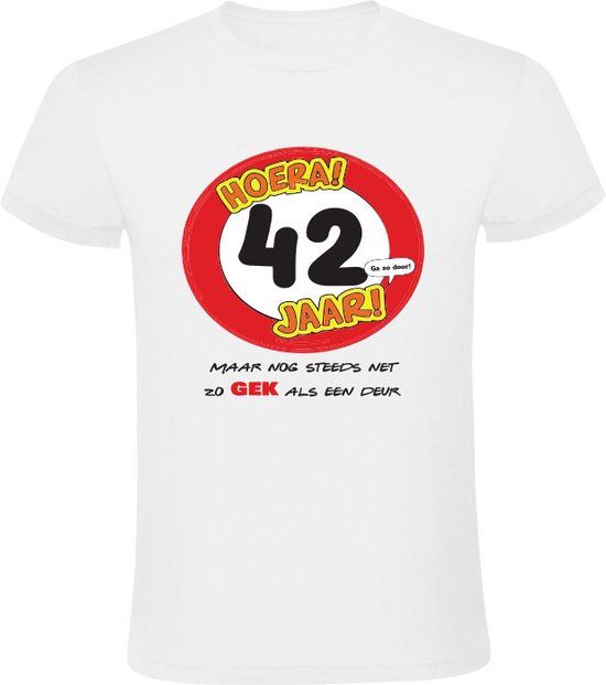 Sol's Hoera 42 jaar! Heren T-shirt - Verjaardag - 5XL - Wit