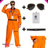 Partyxclusive 4-Delig Oranje Astronauten Kostuum Jumpsuit/ Riem/ Keycord met NASA Badge/Bril kostuum voor heren Carnavalskleding Heren Carnaval - Polyester - Oranje - Jumpsuit met Riem - XL