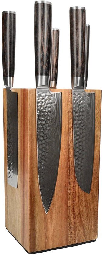 Shinrai Knives Japan Shinrai Knives - Hammered Damast BR 5-delige Messenset + Messenblok Rotate