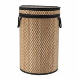 Tendance Wasmand met deksel bamboe - naturel/zwart - rond - katoen/bamboe - 67 liter - 35 x 35 x 55 cm