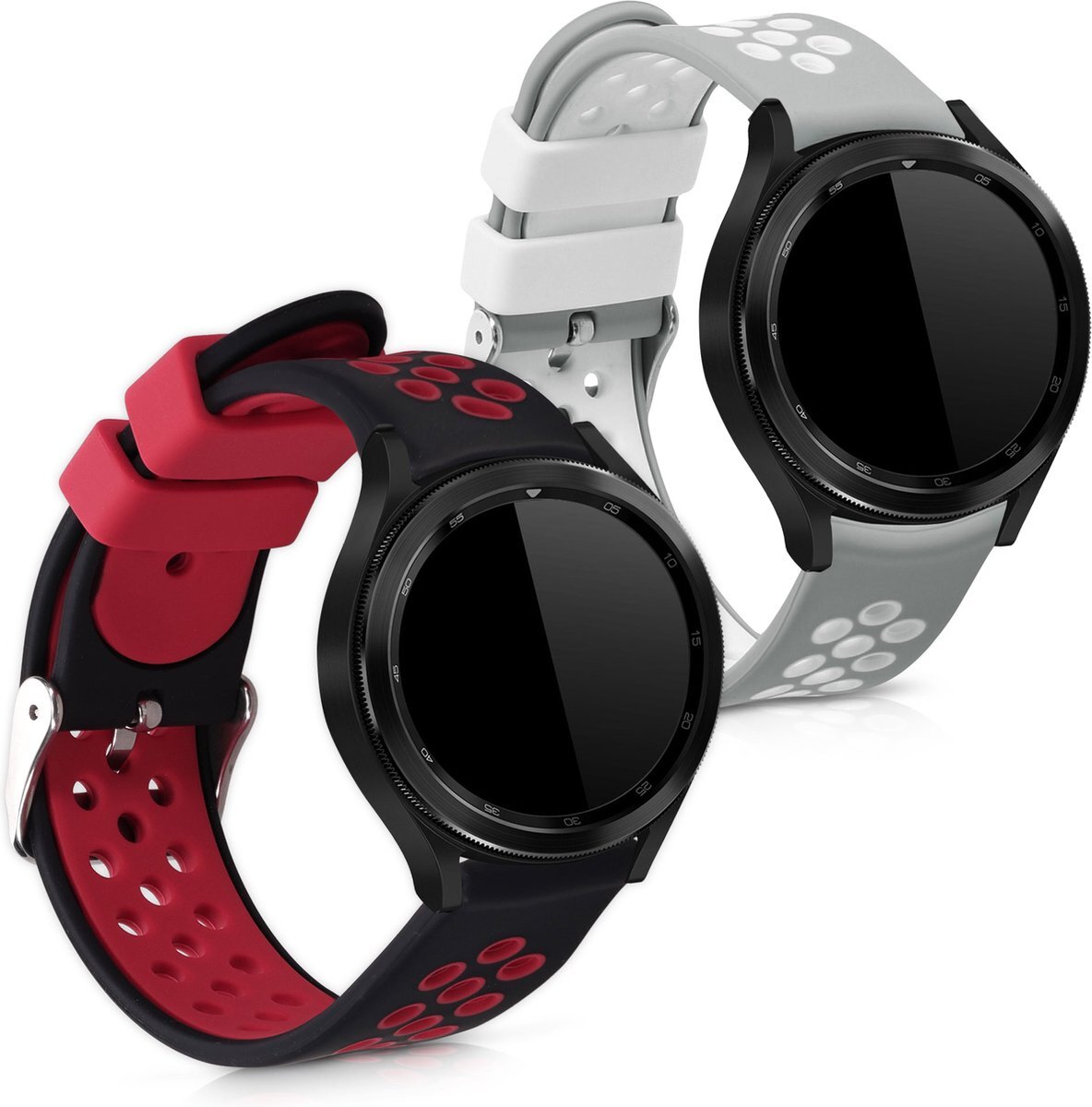 kwmobile 2x armband voor Samsung Galaxy Watch 4 Classic (46mm) - Bandjes voor fitnesstracker in grijs / wit / zwart / rood