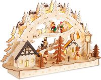 BRUBAKER 3D-lichtboog, led-lichtboog, dorp in besneeuwd winterlandschap, kerstverlichting van natuurlijk hout, 27 x 45 x 12 cm, handbeschilderde kerstdecoratie voor tafel en vensterbank