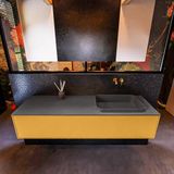 Mondiaz ERIN 150cm badmeubelset Ocher met 1 lade en Dark grey Wastafel RIDGE rechts