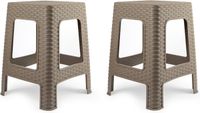 Plasticforte Tabouret de cuisine/repose-pieds - 2x - rotin - taupe - plastique - 36 x 36 x 45 cm