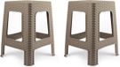 Plasticforte Tabouret de cuisine/repose-pieds - 2x - rotin - taupe - plastique - 36 x 36 x 45 cm