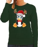 Bellatio Decorations Foute Kersttrui/sweater voor dames - Merry Christmas - groen - kerst pinguin XL