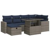 vidaXL 7-delige Loungeset met kussens, poly rattan, acacia, grijs