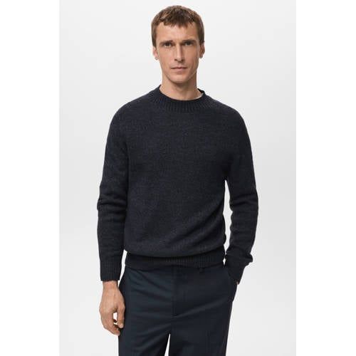 Mango Man trui met wol fijn gebreid marineblauw