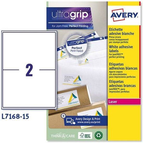 Avery L7168 Stickers/etiketten 199,6 x 143,5 mm Wit 15 Lakens