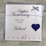 Echtgenoot White Cotton Cards LLA45H 45th Sapphire Wedding Anniversary Handmade Card - Love Lines, 16cm x 16cm