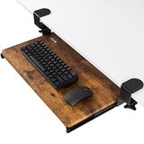 VIVO Kleine toetsenbordlade, uittrekbaar onder bureau met extra stevig C-klembevestigingssysteem, 20 (26 met klemmen) x 28 cm uitschuifbare platformlade, rustieke vintage bruine bovenkant, zwart