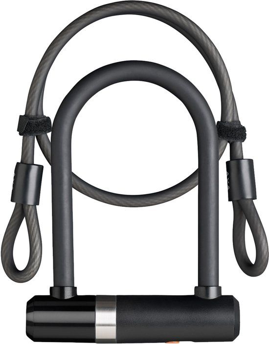 AXA Newton Mini Beugelslot – 14 mm Gehard Staal – 15 cm Beugellengte – Inclusief 100 cm Kabel – Met Framehouder – Zwart