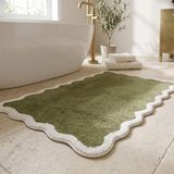 Homescapes badmat met geschulpte rand 50 x 80 cm – Groen badkleed, 100% katoen