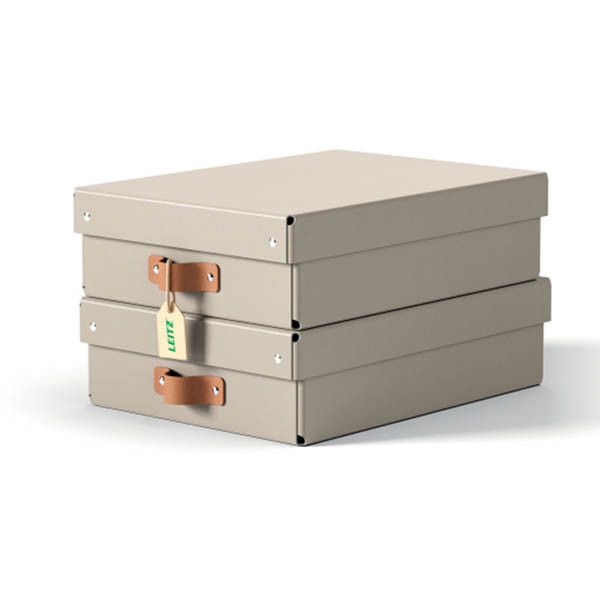 Leitz Puro Medium Lage Opbergdoos met Deksel – 2 Duurzame Opbergdozen, Compatibel met Kubuskasten & Wandplanken, Stapelbare Organiser van 8L, voor Thuis & op Kantoor (27 x 37 x 10cm, Beige)