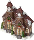 Koopman International Église de Noël illuminée - 2x - toit rouge - polystone - 13 cm