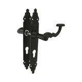 Amig - Handgreepset Mod. 100PB - 280 x 44 mm - Zamak handgreep met stalen plaat - Zwarte afwerking - Inclusief Europrofiel sleutelgat - 8 mm vierkante spindel - Handgesmede rustieke stijl