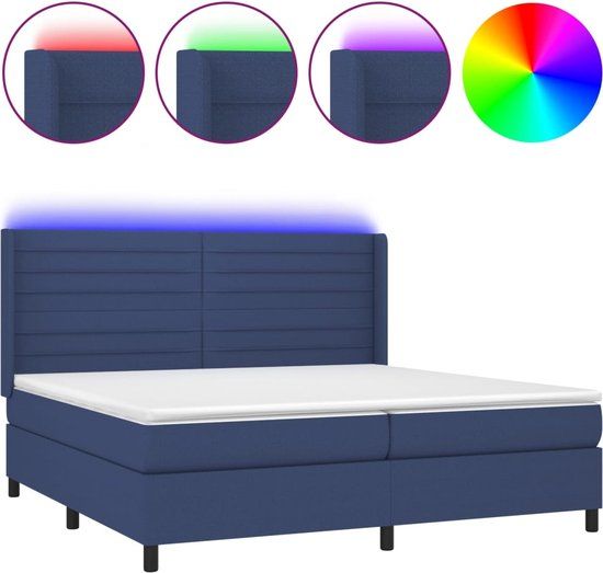vidaXL Boxspring met matras en LED stof blauw 200x200 cm