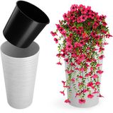 Merkloos KADAX Bloempot met houtspaanders, elegante bloempot met uitneembare inzet, bloempotbescherming voor kantoor, bloembak, pot, tuinschaal (diameter 19 cm, wit)