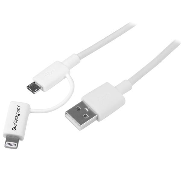 StarTech.com Apple Lightning- of Micro USB-naar-USB-kabel 1 m, wit