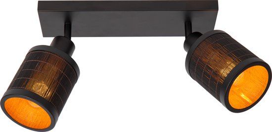 Lucide TAGALOG - Plafondspot - 2xE27 - Zwart - Bamboe - Met dimfunctie