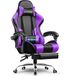 GTPLAYER Gamingstoel, bureaustoel, ergonomische pc-stoel, gamingstoel met massagesteun, task stoelen met voetensteun en hoofdsteun, paars kunstleer